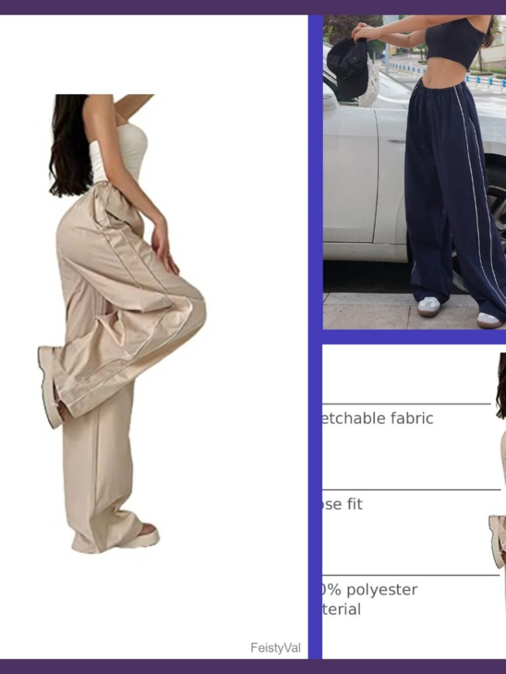 XPonni Women's Baggy Y2K Parachute Track Pants Polyester High Rise Wide Leg